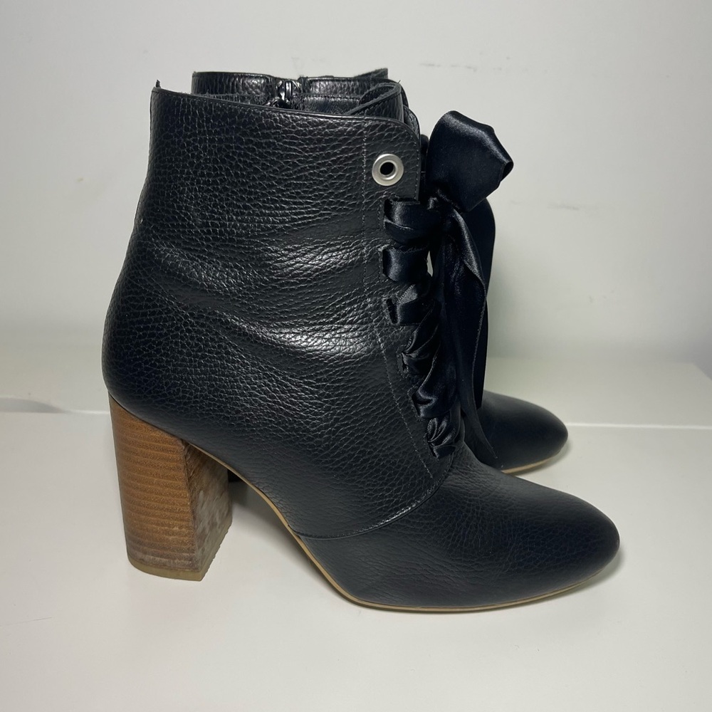 Minelli Women’s Black Leather Lace-Up Ankle Fall classy Boots Block Heel Size 40 - Picture 3 of 11